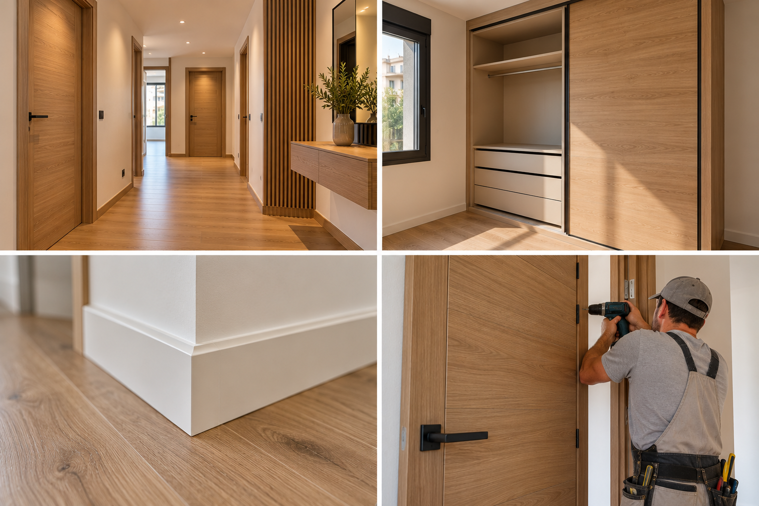 Trabajos de carpintería en Barcelona: instalación de puertas de madera, rodapiés, muebles y acabados interiores